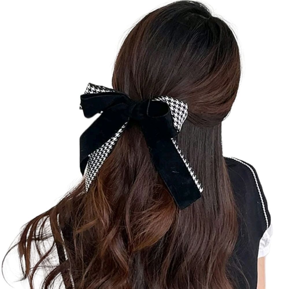 Houndstooth Velvet Hair Bow